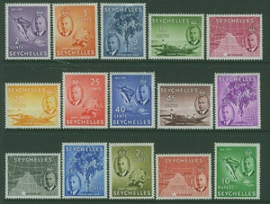 Seychelles KGV1 SG 158/72 1952 Definitive turtles fish palms set of 15 MLH