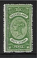 Queensland Australian States 6d green postal fiscal ASC F18 MLH
