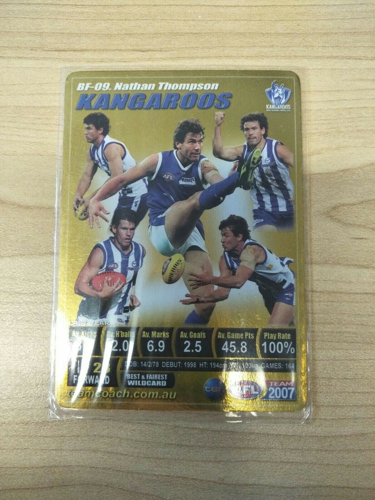 2007 Teamcoach Gold Best And Fairest Nathan Thompson North Melbourne