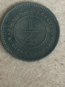 Straits Settlements 1884 Queen Victoria 1/4 Cent Quarter Cent Extremely Fine