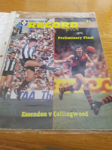 VFL 1984 Preliminary Final Essendon v Collingwood Football Record