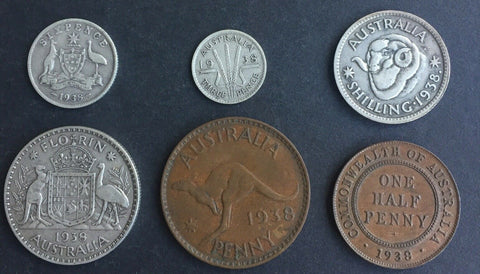 Australia 1938 Pre Decimal 6 Coin Set IDEAL BIRTHDAY GIFT