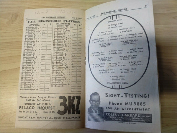 VFL 1957 May 4 Football Record Geelong v Collingwood
