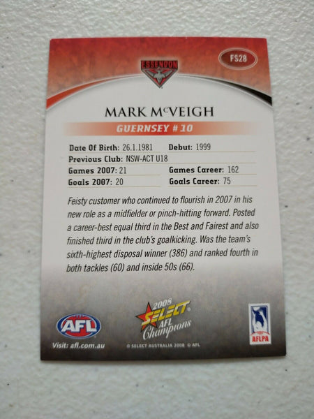 2008 Select AFL Champions Foil Signature Card Mark McVeigh Essendon