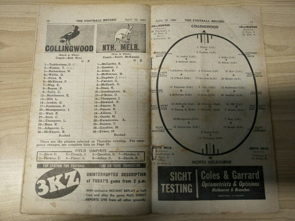 VFL 1967 April 22 Football Record Collingwood v North Melbourne