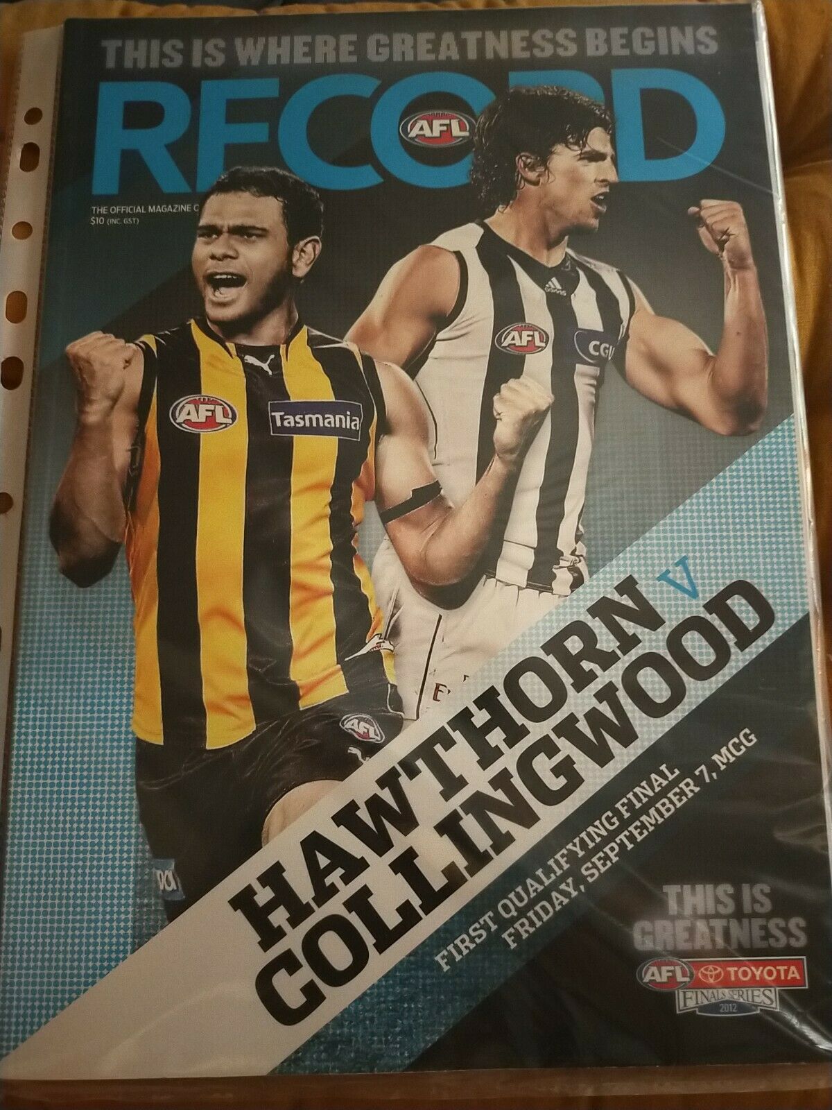 2012 1st Qualifying Final AFL Football Record Hawthorn v Collingwood