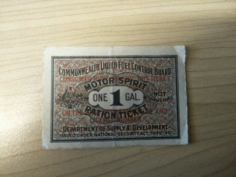 Australia 1939-40 1 Gallon Motor Spirit Ration Ticket