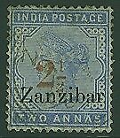 Zanzibar on India SG   27 2½ on 2a pale blue Queen Victoria Used