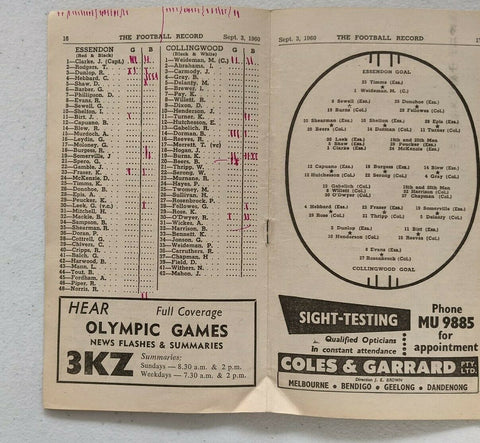 VFL 1960 Record 1st Semi Final September 3 Collingwood vs. Essendon