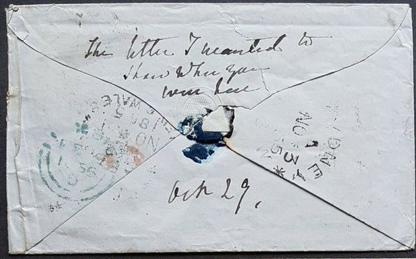 NSW- GB 1/-  Diadem SG99 entire Grafton 1-11-1855 to Liverpool Australian Packet