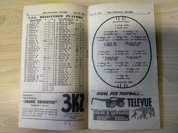 VFL 1956 May 26 Football Record Melbourne v Collingwood