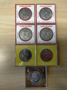 Samoa Cook Islands UK 1970 to 1986 Cased Crown/$1 (7) Pope Paul, Royal Wedding