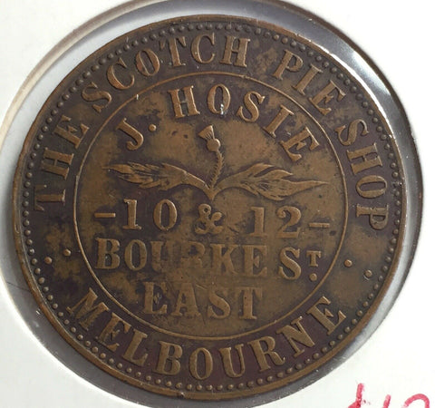 Australia 1862 J. Josie Scotch Pie Shop 1d Penny Token  R268