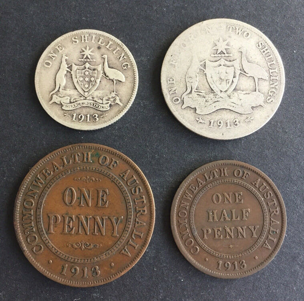 AUSTRALIA 1913 Pre Decimal 4 Coin Set  IDEAL GIFT