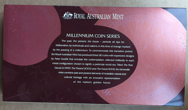 Australia 1999 - 2001 Millennium Past, Present & Future Silver $10 Proof Set Matching no.