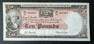 Australia Banknote 1960 R63 £10 Ten Pounds Coombs/Wilson Banknote aUNC