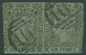 NSW Australian States SG 76 6d grey-brown laureate in pair Used