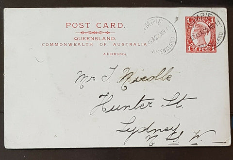 Queensland Post Card, 1d from Gympie to Sydney stamp dealer HG 17 used