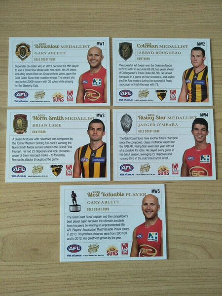 2014 AFL Select Honours 1 Medalist Set Of 5 Cards