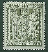 NZ SG F198 Postal Fiscal 7s 6d olive-grey arms MUH