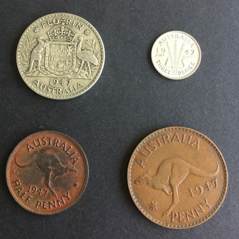 Australia 1947 Pre Decimal 4 Coin Set  IDEAL BIRTHDAY GIFT