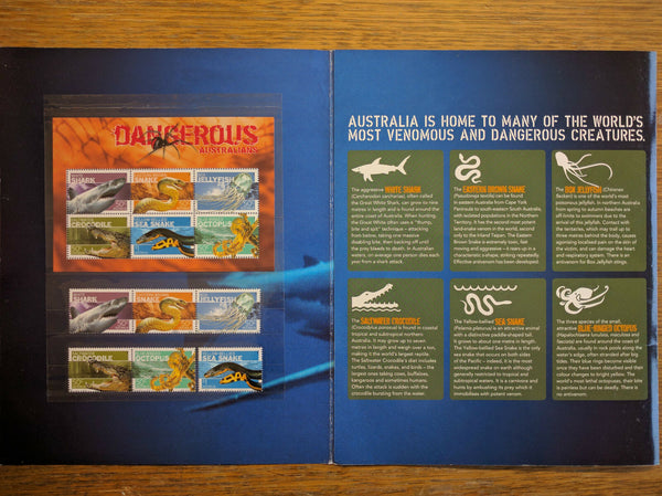 Australia Post Dangerous Australians Stamp Pack with special Shark Packaging