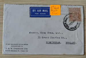 Melbourne Australia to Birmingham England Cover with KGV 5d Small Multi Stamp