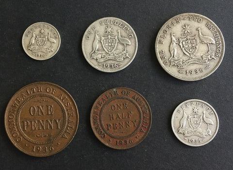 Australia 1936 Pre Decimal 6 Coin Set IDEAL BIRTHDAY GIFT