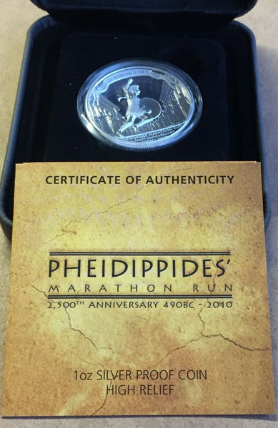 2010 Tuvalu $1 Pheidippides Run High Relief One Ounce .999 Silver  Proof Coin