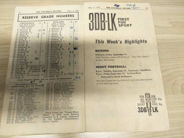 VFL 1962 September 8 Football Record 2nd Semi Final Essendon v Geelong