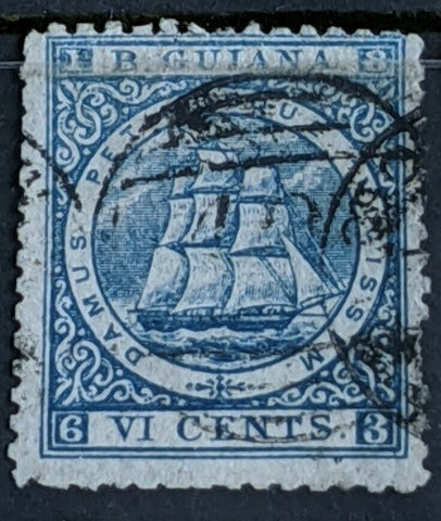 British Guiana 1865 SG 69 Six Cent 6c Blue ship Used