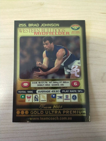 2001 Teamcoach Gold Prize Card Western Bulldogs 255 Brad Johnson