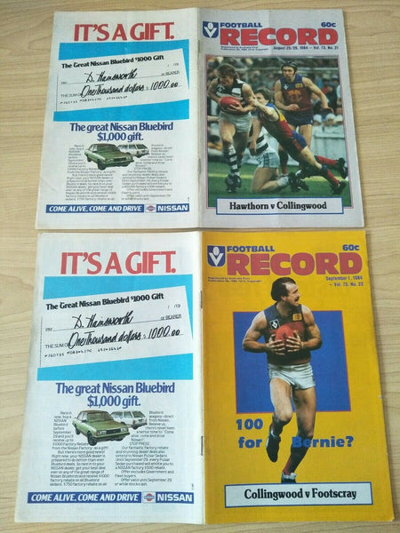 Lot Of 1984 VFL Football Records Collingwood Games x 22
