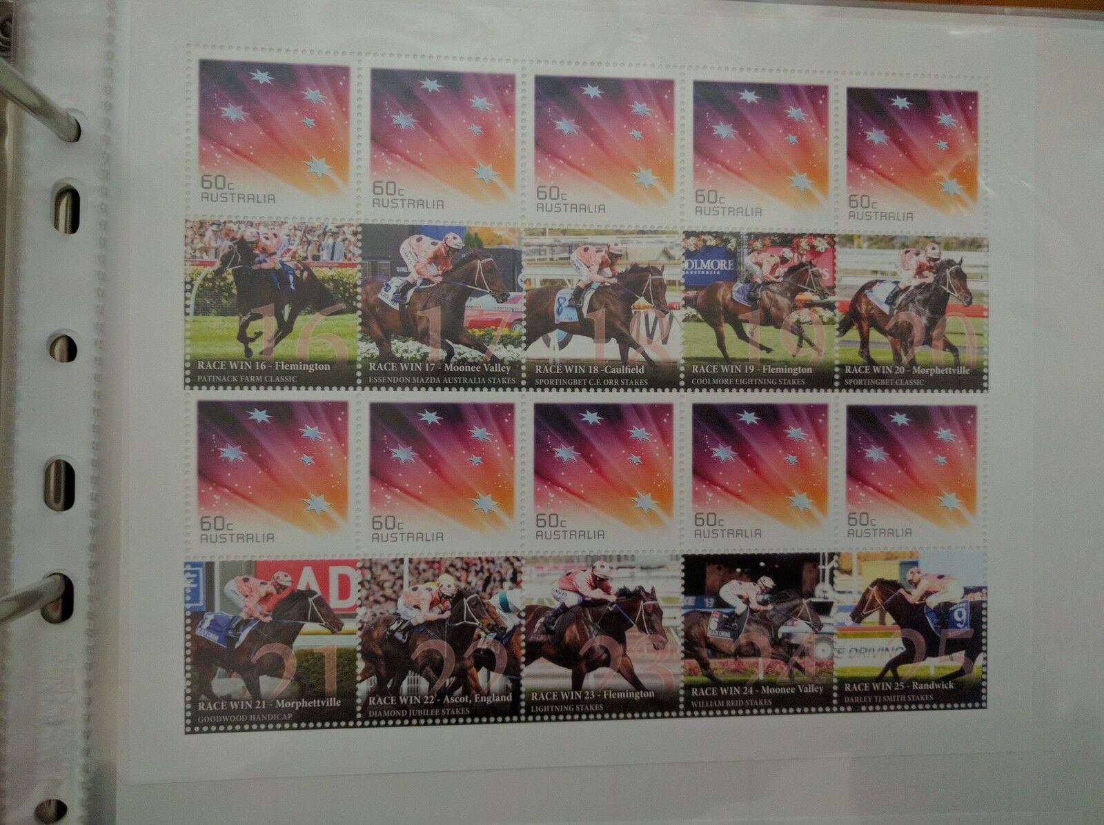 Australia 60c SES Souvenir Sheet - Black Caviar 25 Wins X 3 Sheets horse racing