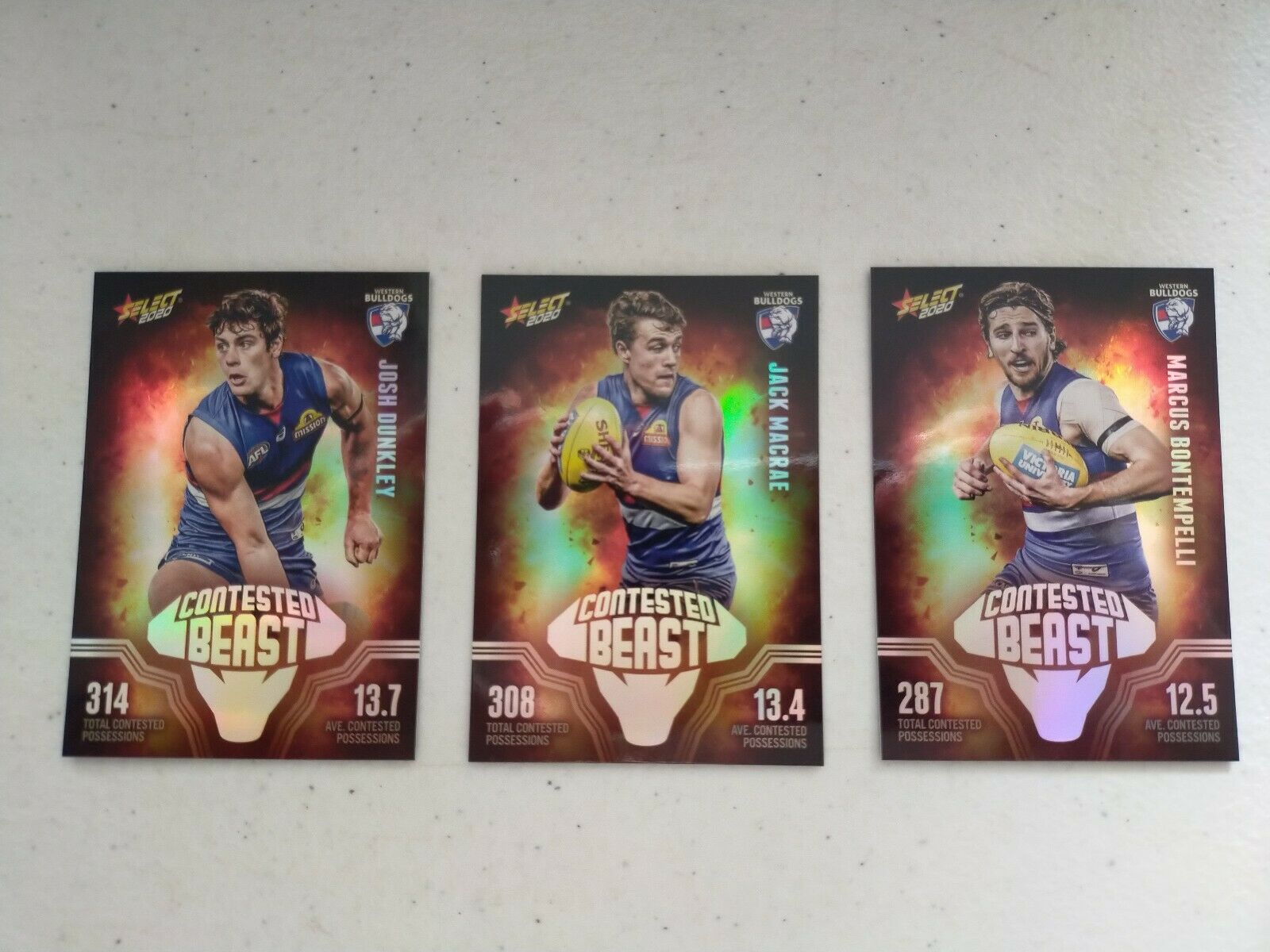 2020 Select Footy Stars Contested Beast Western Bulldogs Team Set Of 3 Cards