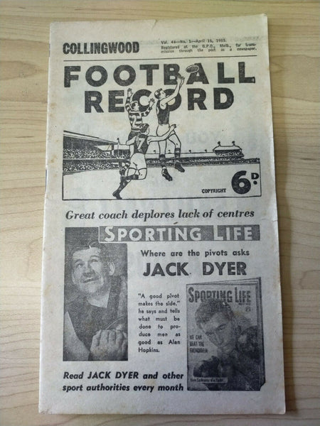 VFL 1955 April 16 Football Record Collingwood v Footscray