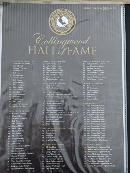 Collingwood AFL Hall Of Fame Card Collection (110)+ 9 Signatures Limited 66/250