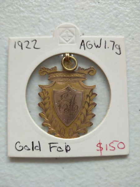 Sport 1922 1.7g Gold Fob "Best All Round Sport G.H.S. Won By E. Appel" Intricately Engraved