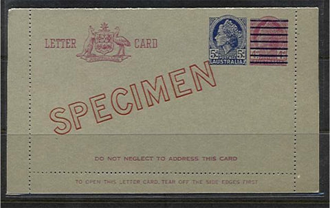Australia Letter Card 5d on 4d QEII overprinted Specimen in red. HG48