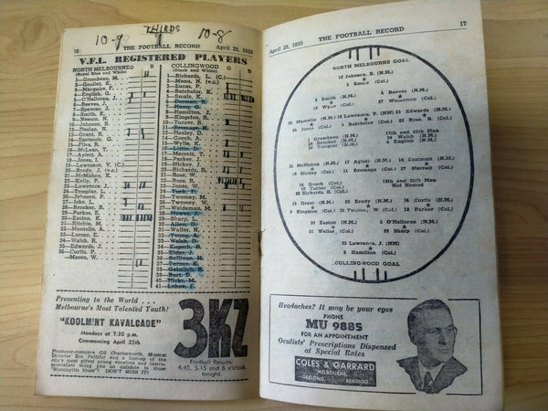 VFL 1955 April 23 Football Record North Melbourne v Collingwood