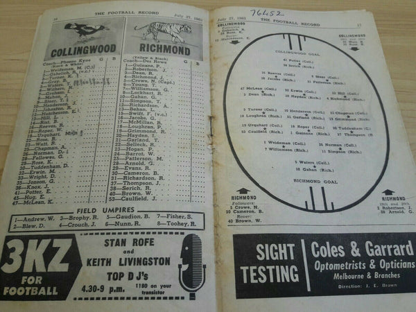 VFL 1963 July 27 Collingwood v Richmond Football Record