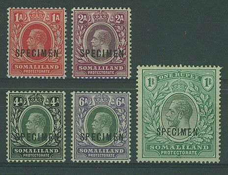 British Somaliland SG 61-9 Oddments1a, 2a, 4a, 6a,1r KGV (5 vals) opt Specimen M