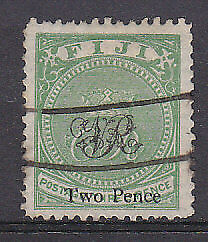 Fiji Pacific Islands SG 32 2d on 3d yellow-green PEN CANCELED