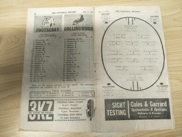 VFL 1964 May 2 Football Record Footscray v Collingwood