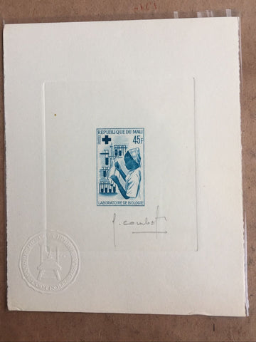 Mali 1965 Red Cross Health Service 45f. Artist Signed Die Proof SG111 Blue