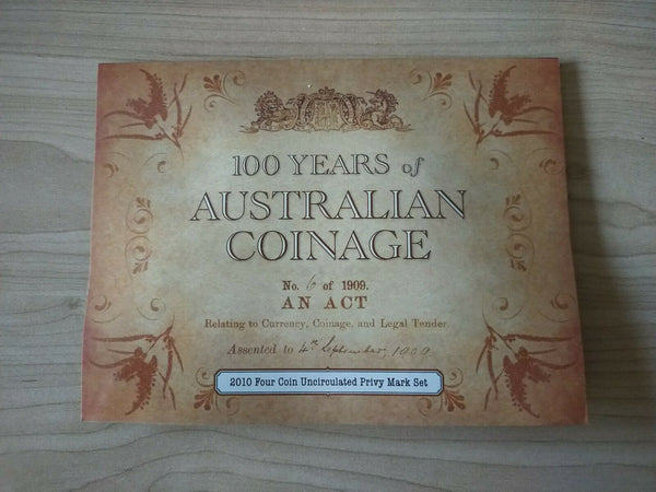 Australia 2010 Royal Australian Mint  $1 100 Years Of Australian Coinage 4 Coin Privy Mark Set - A, D, H, P