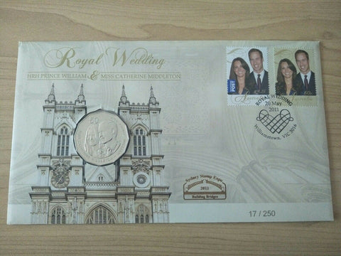 2011 Australian 50c Royal Wedding PNC 1st Day Issue Sydney Stamp Expo Overprint