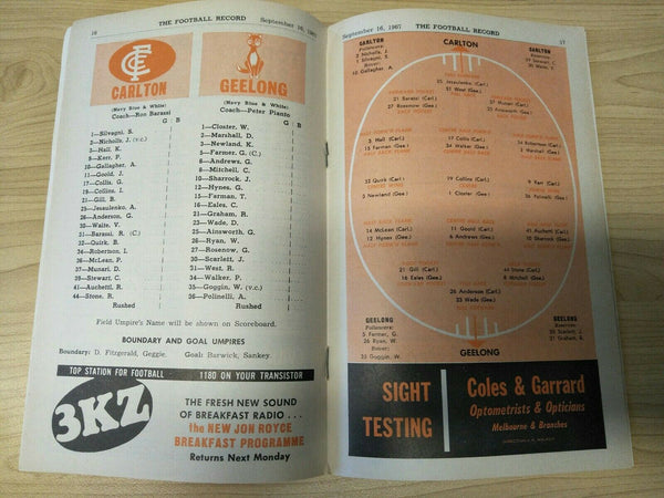 VFL 1967 Sept 16 Preliminary Final Geelong v Carlton Football Record