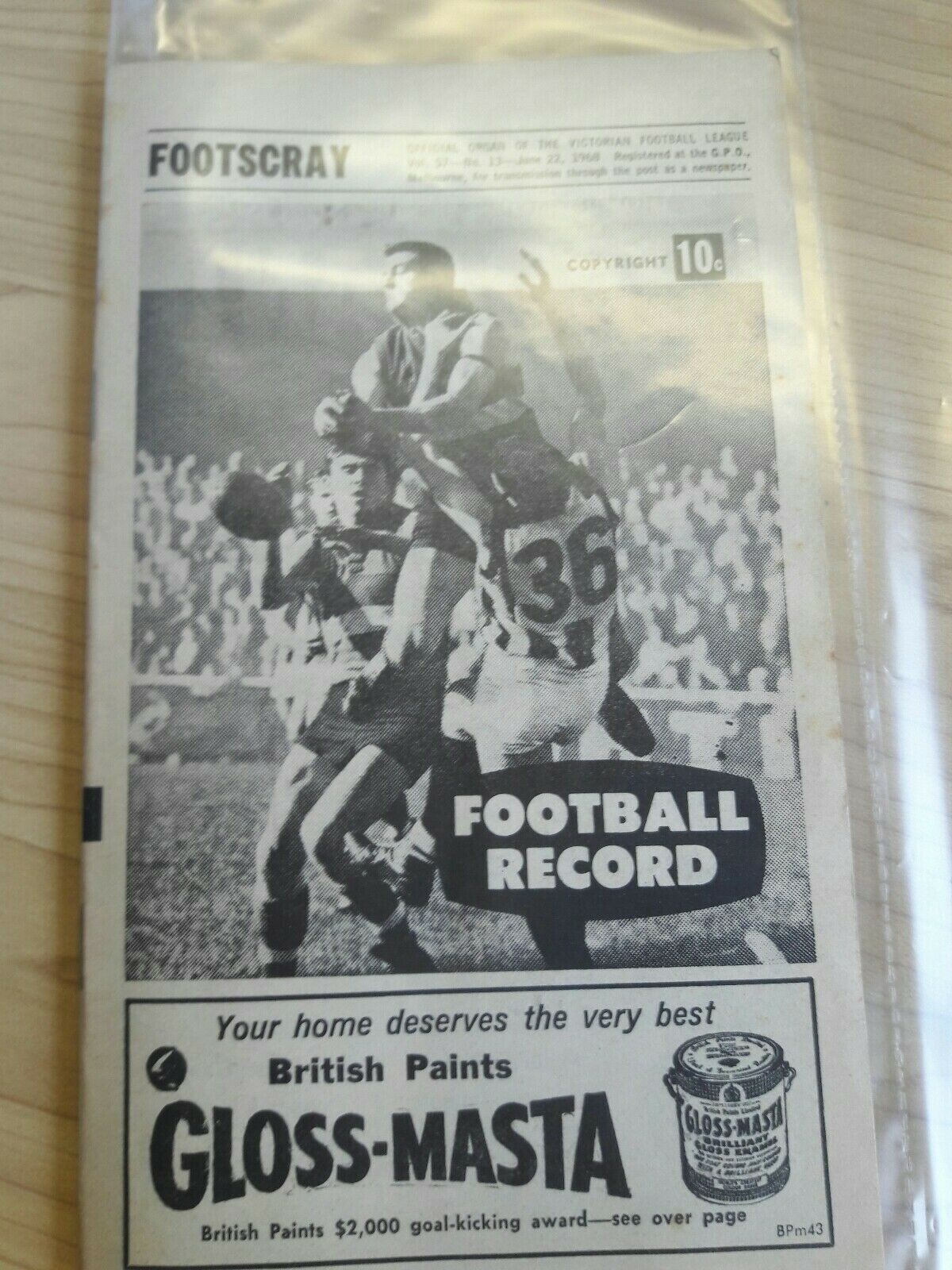 Footscray Vs Collingwood  1968 Footy Record