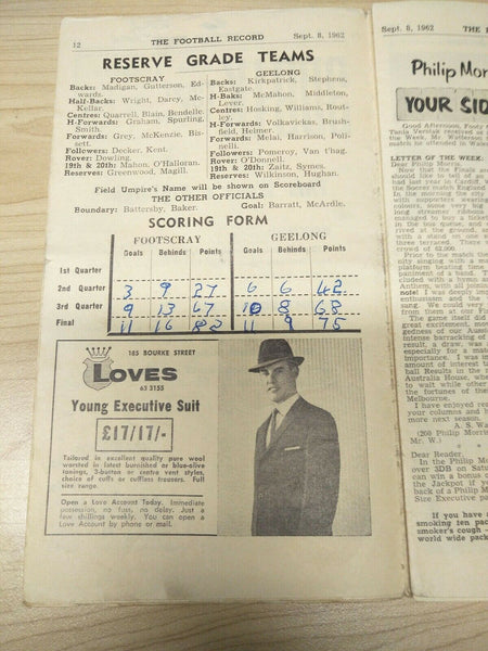 VFL 1962 September 8 Football Record 2nd Semi Final Essendon v Geelong